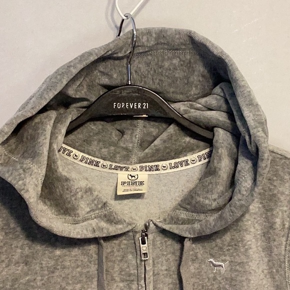 Pink grey velour zip up hoodie size small - Picture 2 of 7